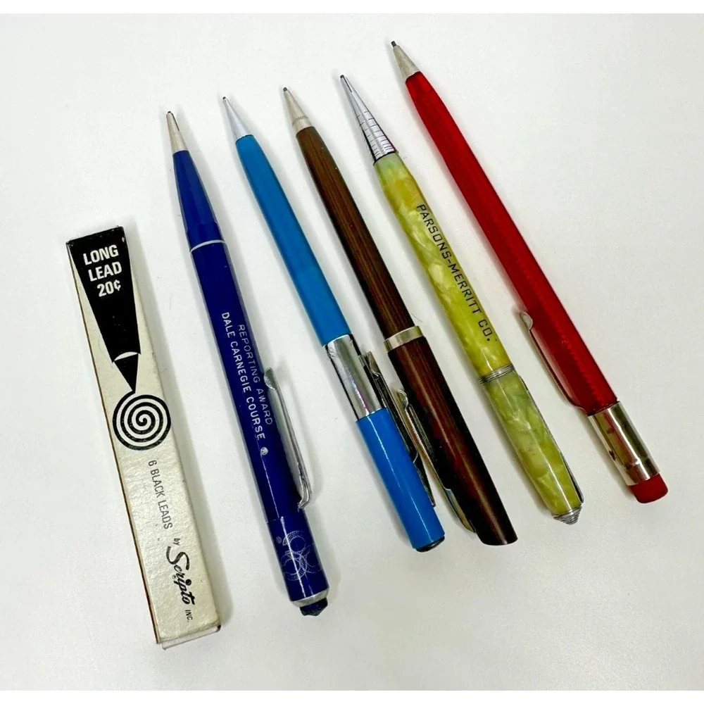 Vtg mechanical pencils lead Lyncraft Green Celluloid Scripto Blue Red Set 5